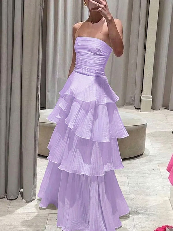 Elegant Fuchsia Strapless A-line Ruffled Evening Gown, Prom Dress, WGP2283