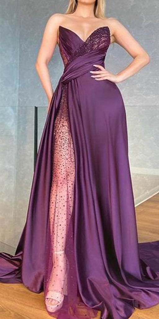 Sexy Purple A-line Side Slit Beaded Long Party Prom Dresses,Evening Dresses,WGP375