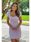 Elegant Purple Short Sleeves Square Cheap Homecoming Dresses, HDS0041