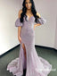 Sparkly Purple Off the Shoulder Sequins Mermaid Prom Party Dress, WGP2289