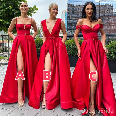 Elegant Red A-line Bridesmaid Dresses for Wedding Party, BDS0249