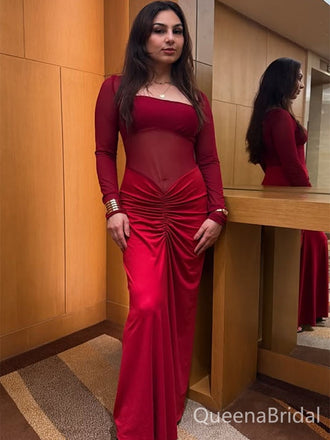 Sexy Red Long Sleeves Mermaid Long Formal Gown to Impress,WGP1817