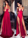 Sexy Red Sheath V-neck High Slit Party Prom Dresses,Evening Dresses,WGP358