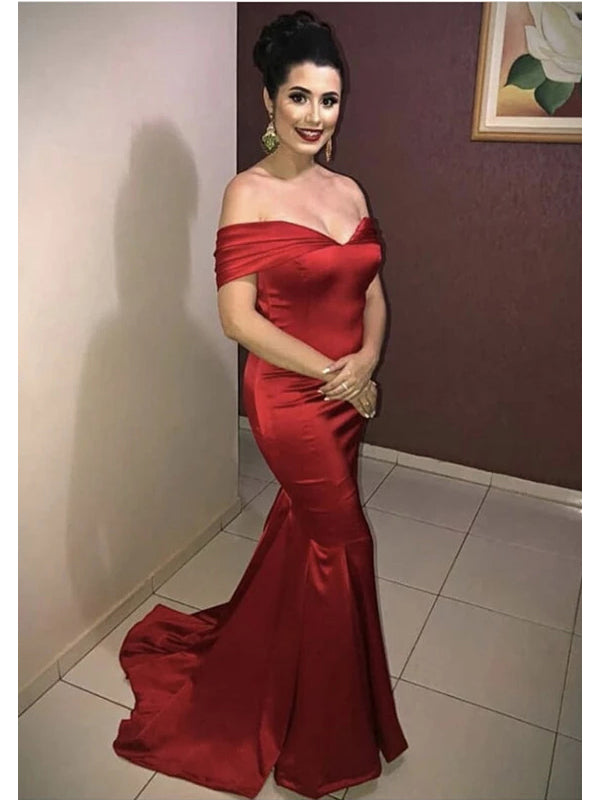 Sexy Red Mermaid Off Shoulder Maxi Long Party Prom Dresses,Evening Dresses,WGP388