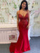 Sexy Red Mermaid Spaghetti Straps V-neck Maxi Long Party Prom Dresses,WGP325