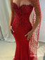 Sparkly Red Beaded Strapless Mermaid Prom Party Dress, WGP2271