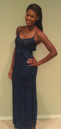 Sparkly Spaghetti Straps Blue Long Formal Gown to Impress,WGP1762