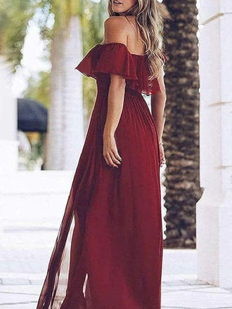 Elegant Red off-shoulder A-line Bridesmaid Dresses for Wedding Party, BDS0248
