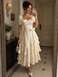 Elegant Ivory A-line Tiered Satin Evening Gown with Sleeves, Prom Dress, WGP2296