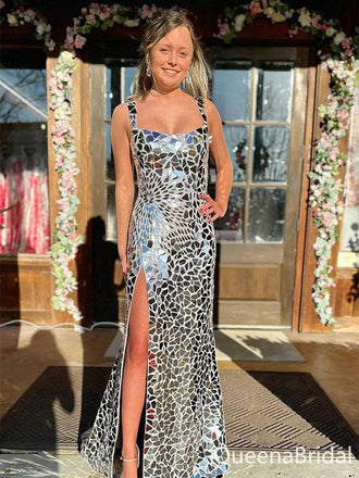 Elegant Silver Spaghetti Straps Mermaid Long Formal Gown to Impress,WGP1859