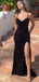 Sexy Black Sequin Mermaid Spaghetti Straps V-neck Maxi Long Party Prom Dresses, WGP306