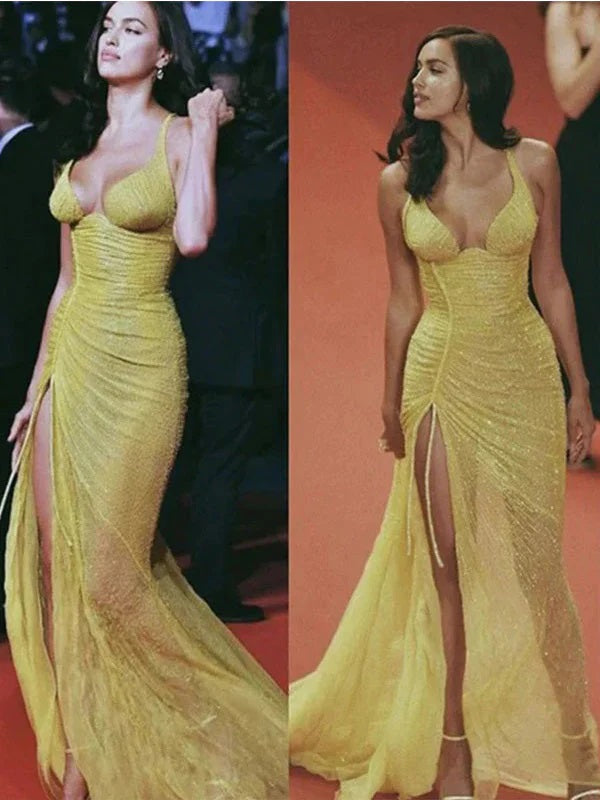 Sexy Yellow Mermaid Spaghetti Straps Party Prom Dresses,Evening Dresses,WGP355