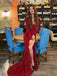 Sexy Red Mermaid Long Sleeves Side Slit Party Prom Dresses,Evening Dresses,WGP347