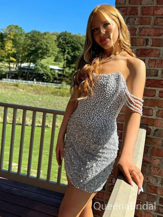 Elegant White Off-shoulder Homecoming Dress Graduation Party Dress , QB0933