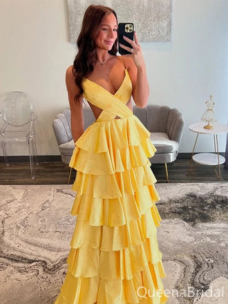 Sexy Yellow A-line V-neck Long Formal Gown to Impress,WGP1761