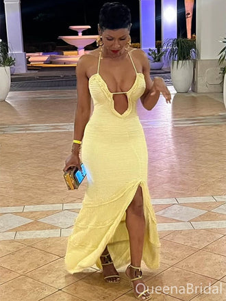 Elegant Yellow Spaghetti Straps Mermaid Long Formal Gown to Impress,WGP1880