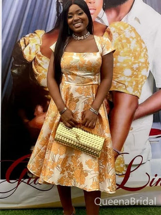 Elegant Yellow Short Sleeve A-line Long Formal Gown to Impress,WGP1783