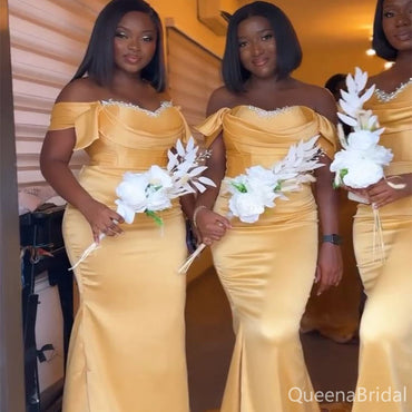 Elegant yellow Off-shoulder Mermaid Bridesmaid Dresses for Wedding Party, BDS0244