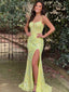Sparkly Yellow Lace Beaded Sequins Mermaid Prom Party Dress with Slit, WGP2273