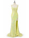 Sparkly Yellow Lace Beaded Sequins Mermaid Prom Party Dress with Slit, WGP2273