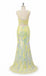 Sparkly Yellow Lace Beaded Sequins Mermaid Prom Party Dress with Slit, WGP2273