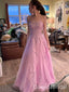 Gentle Pink Spaghetti Strap A-Line Lace Up Back Long Evening Gown Prom Dresses,WGP416