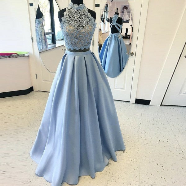 two piece homecoming dress Light Blue Dresses Beaded Halter Lisposa Beaded 4 Two Piece Homecoming Dress,White Homecoming