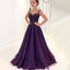 A-Line Scoop Sleeveless Sweep Train Purple Tulle Prom Dresses with Beading, QB0234