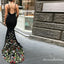 2019 Mermaid Spaghetti Straps Long Black Prom Dresses with Embroidery, QB0500