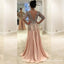 Sexy V-Neck Long Sleeve Light Chiffon Prom Dresses with Appliques Beading, QB0232