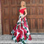 Two Piece Spaghetti Straps Floral Red Satin Prom Dresses with Bow Pockets, QB0252