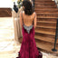Mermaid Spaghetti Straps Backless Burgundy Prom Dresses with Beading, QB0526