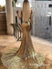 Mermaid Off Shoulder Long Sleeves Gold  Evening Prom Dresses, QB0540