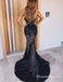 Sweetheart Black Lace Mermaid Evening Gowns Prom Dresses with Sequins, QB0771