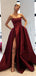 Simple Side Slit Cheap Maroon A-line Long Evening Prom Dresses, QB0423