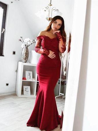 Long Sleeve Lace Mermaid Burgundy Long Bridesmaid Dresses Online, WG29 QueenaBridal Long Sleeve Lace Mermaid Burgundy Long Bridesmaid Dresses Online, WG29 QueenaBridal