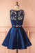 Sexy Two Pieces Navy Blue Illusion Lace Cheap Short Homecoming Dresses 2018, CM556