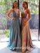 Sexy A-line Spaghetti Straps V-neck Maxi Long Evening Prom Dresses, WGP258