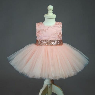 Ball Gown Scoop Pink Tulle Flower Girl Dresses with Lace Sequins Bow Knot, QB0081