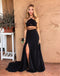 Sexy Black Two Pieces Side Slit Long Cheap Prom Dresses, QB0479