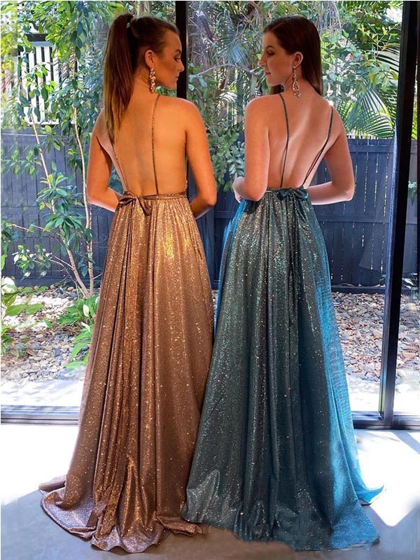 Sexy A-line Spaghetti Straps V-neck Maxi Long Evening Prom Dresses, WGP258