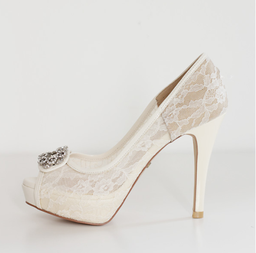 High Heels Fish Toe Ivory Lace Sexy Wedding Bridal Shoes With Tow, S021