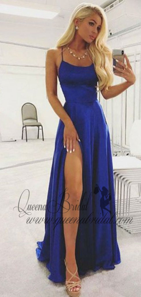 Charming Simple Halter Blue Long Cheap Evening Prom Dresses, QB0404