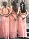 Simple Spaghetti Straps Sleeveless Floor-Length Pink Bridesmaid Dresses, QB0848