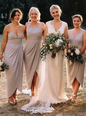 Mismatched Sheath Sweetheart Wine Chiffon Bridesmaid Dresses with Split, QB0628