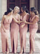Sexy Pink Mermaid Side Slit Long Bridesmaid Dresses Online, WG301