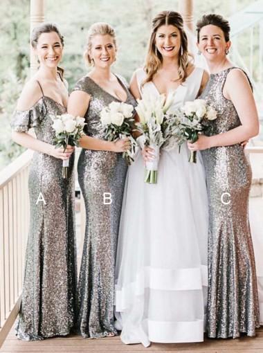 Mismatched Silver Sequin Mermaid Long Bridesmaid Dresses Online, WG306 QueenaBridal Mismatched Silver Sequin Mermaid Long Bridesmaid Dresses Online, WG306 QueenaBridal