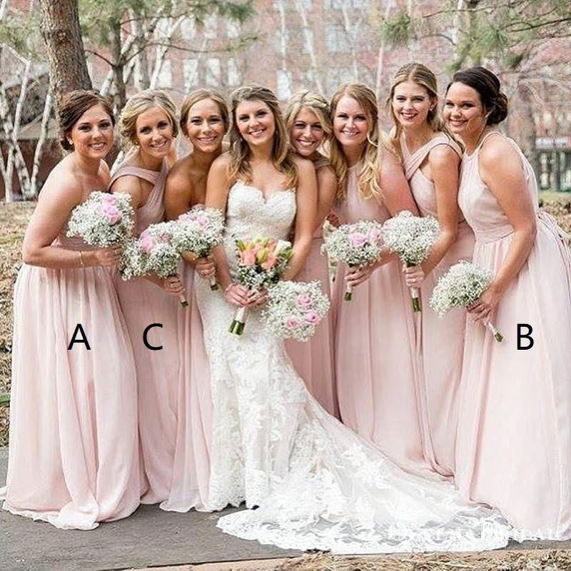 A-Line Mismatched Long Blush Pink Chiffon Bridesmaid Dresses, QB0625 QueenaBridal A-Line Mismatched Long Blush Pink Chiffon Bridesmaid Dresses, QB0625 QueenaBridal