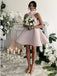 Fancy Jewel Sleeveless Short Pink Bridesmaid Dresses with Bow Knot, QB0642