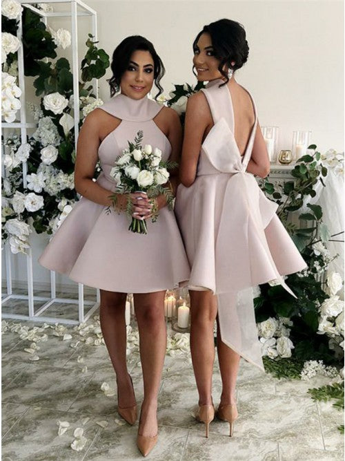 Fancy Jewel Sleeveless Short Pink Bridesmaid Dresses with Bow Knot, QB QueenaBridal Fancy Jewel Sleeveless Short Pink Bridesmaid Dresses with Bow Knot, QB QueenaBridal